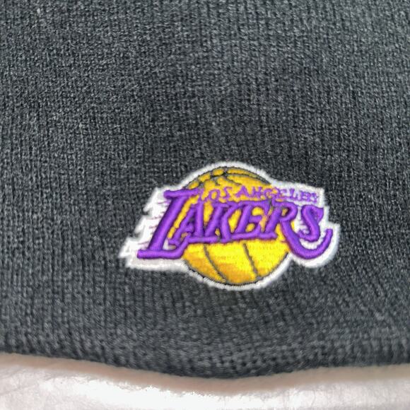 Vintage LA Lakers NBA Vintage Logo Knit Hat Black Yellow One Size - Picture 2 of 7